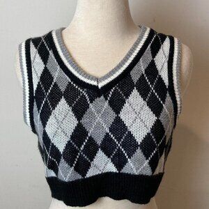 Black and Grey Multicolor Argyle Sweater Vest